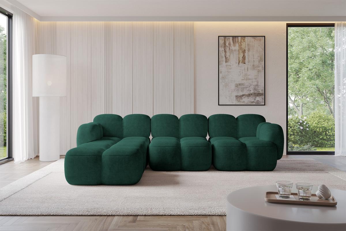 ECKSOFA modulares Sofa Links Miko-L2 302x205x75 Grün Velours - Schwarz/Grün, Holzwerkstoff/Kunststoff (302/205cm) - ALTDECOR