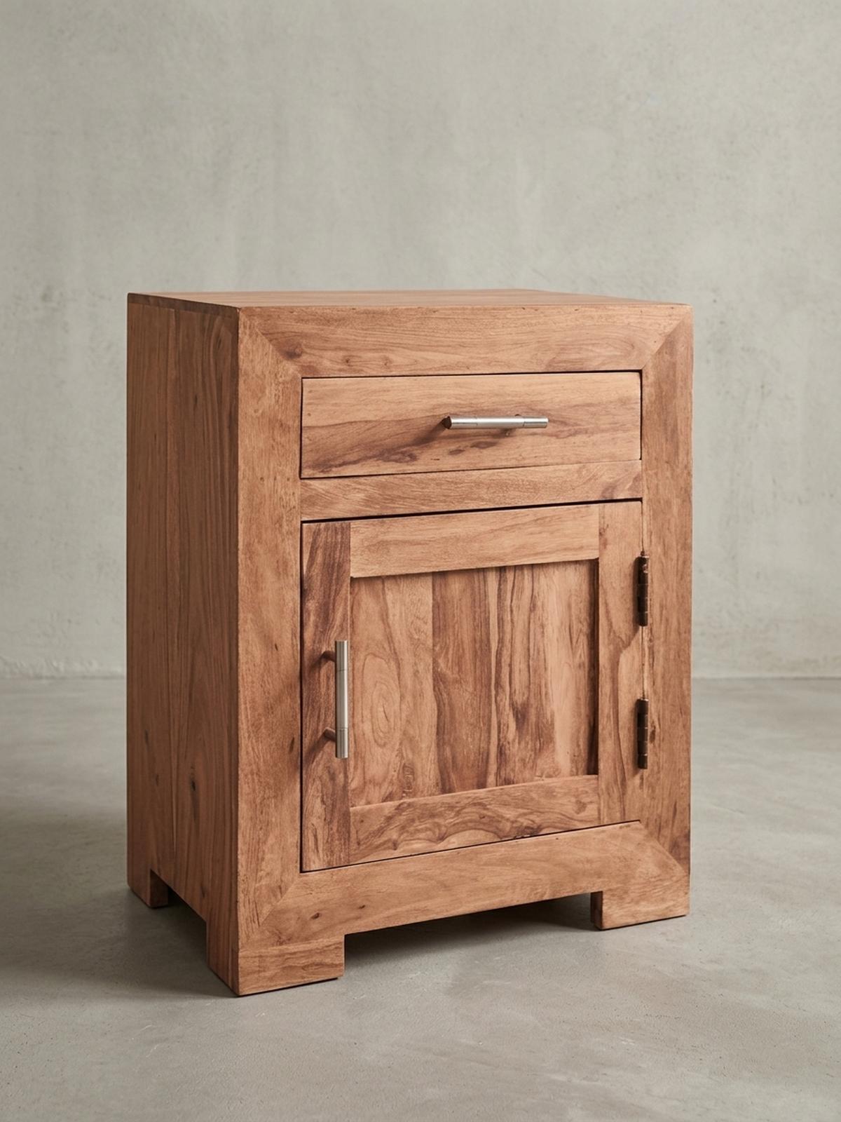 NACHTTISCH Massivholz Schublade Tür Landhausstil, Beige 50x40x60 cm - Beige, Holz/Metall (50/60/40cm) - KADIMA DESIGN