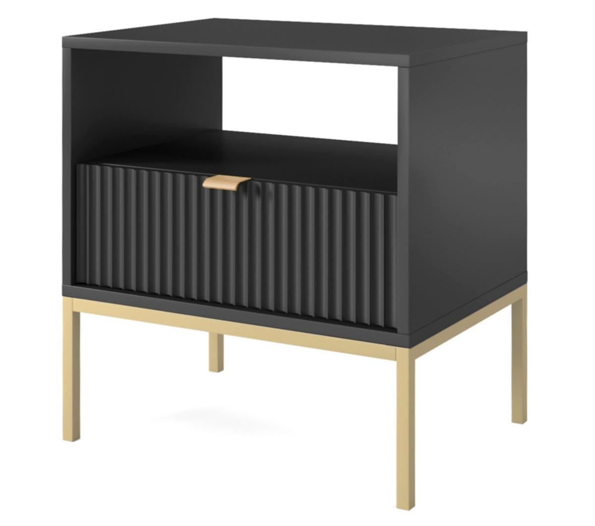 NACHTSCHRANK Vellore Schwarz mit goldenem Gestell - Goldfarben/Schwarz, Holzwerkstoff/Metall (54/56/39cm) - Selsey