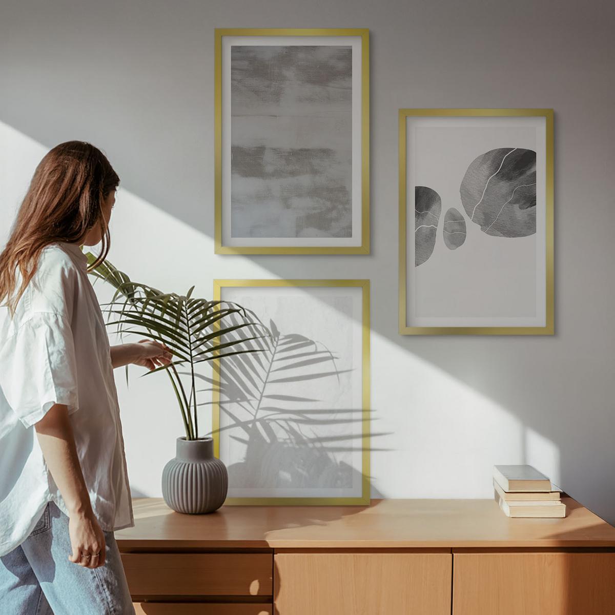 BILDER SET 3er Set - 40x60 cm Goldrahmen - Abstrakte moderne Strukturen - Goldfarben, Kunststoff (40/60cm) - TULUP