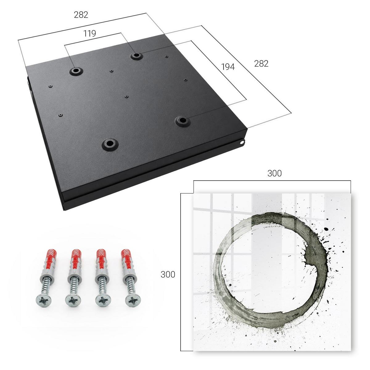 SCHLÜSSELBOX Schwarz 30x30 cm- Türöffnung nach rechts - Zen-Kreis - Weiß, Metall (30/30/5cm) - TULUP