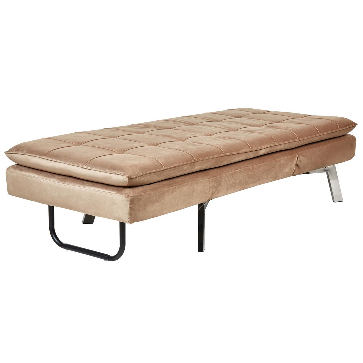 RELAXLIEGE Samtstoff hellbraun verstellbar Loiret - Silberfarben/Braun, Textil (179/93/76cm) - Beliani