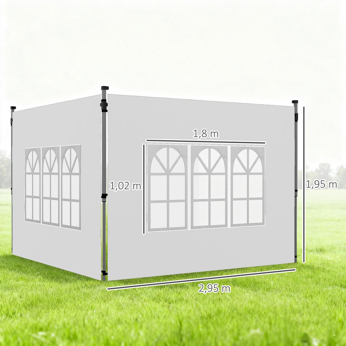 2ER-SET Seitenteile für Pavillon 3x3/3x4 m, Seitenwand mit Fenster, wasserdicht - Weiß, Textil (295/195/1cm) - Outsunny
