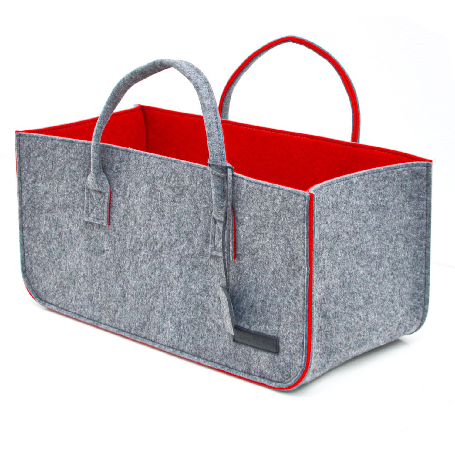 FILZTASCHE, 50x25x25 cm, Grau - Rot, Kunststoff (50/25/25cm) - Dunedesign