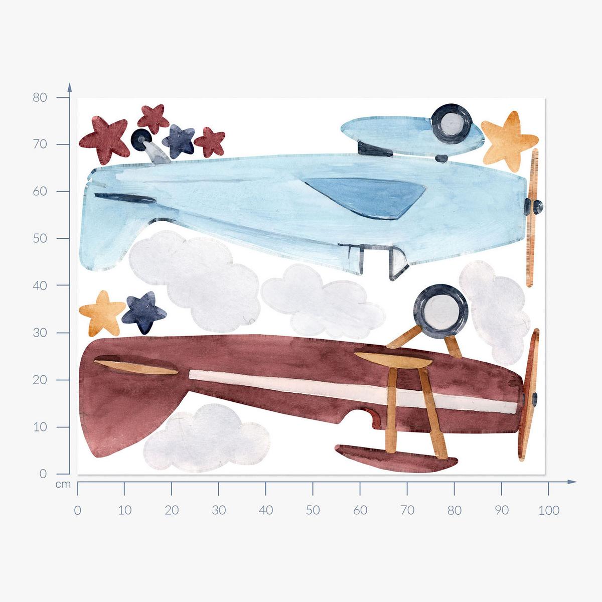 WANDAUFKLEBER 80x99cm - Zwei Wolkenebenen - Multicolor, Kunststoff (80/99/0.1cm) - Wallfluent