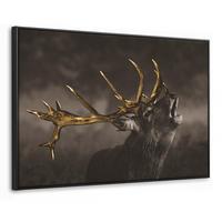 LEINWAND Bilder mit Rahmen - Rotwild - Schwarz - Gold - 90x60 - Braun, Textil (90/60cm) - MuchoWow