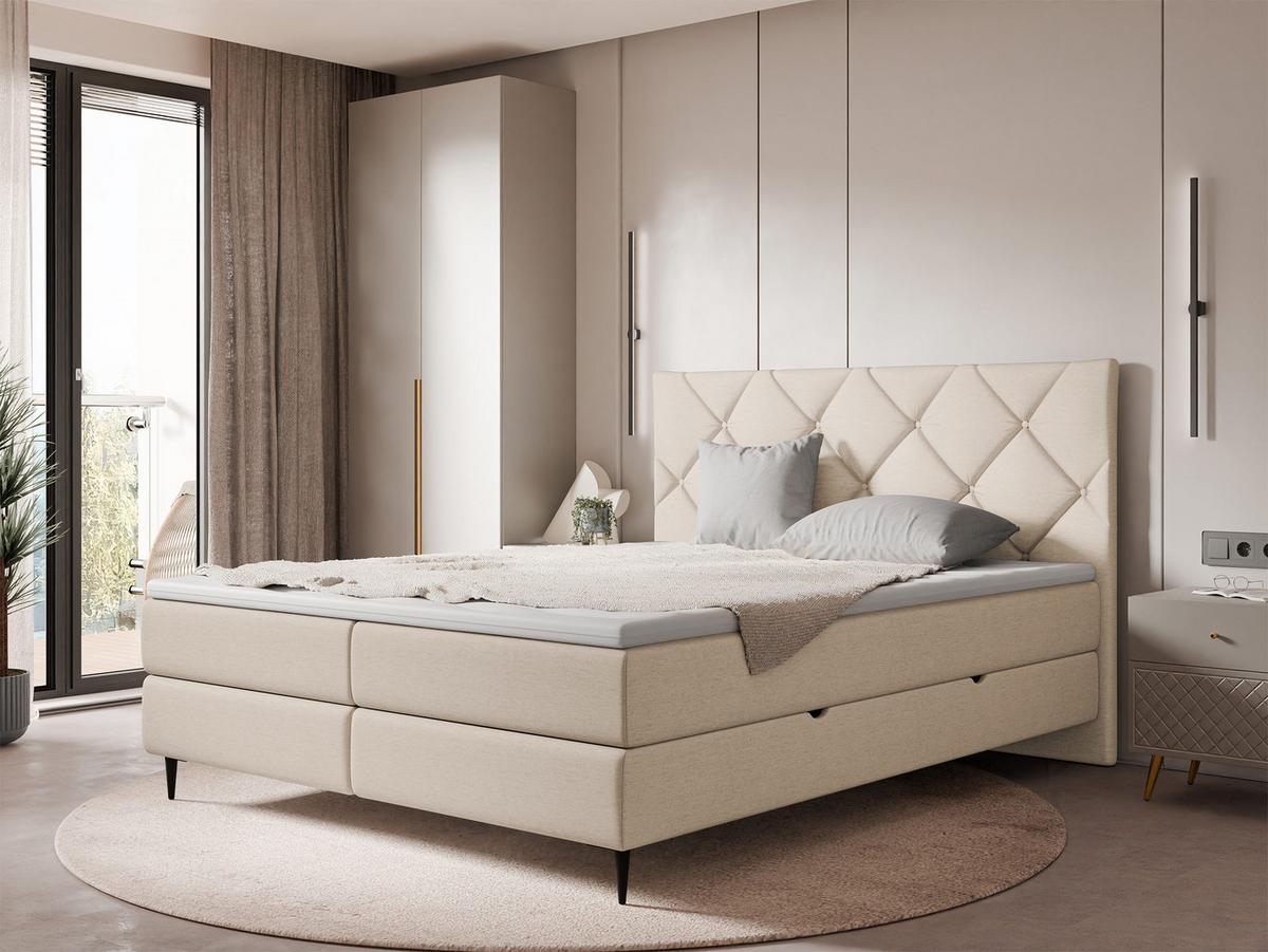 BOXBETT Letra - H3 - Schwarz/Naturfarben, Holz/Textil (180/200cm) - MIRJAN24