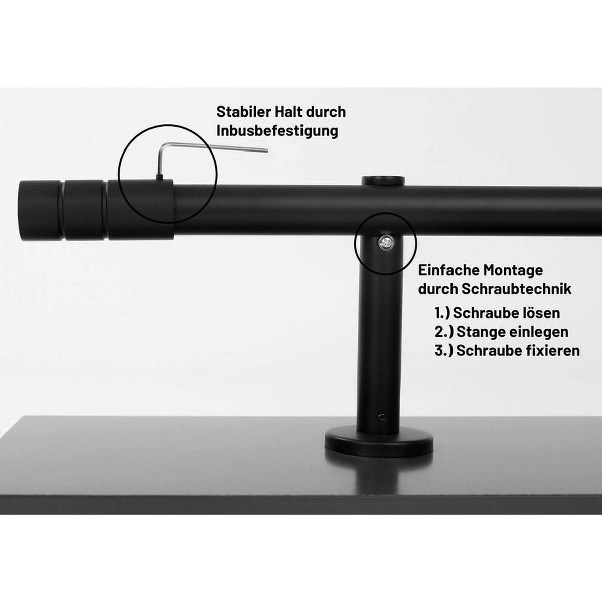 GARDINENSTANGE auf Maß 1-lauf Wandmontage Zylinder 280cm - Schwarz, Metall (280cm) - Deco-Raum