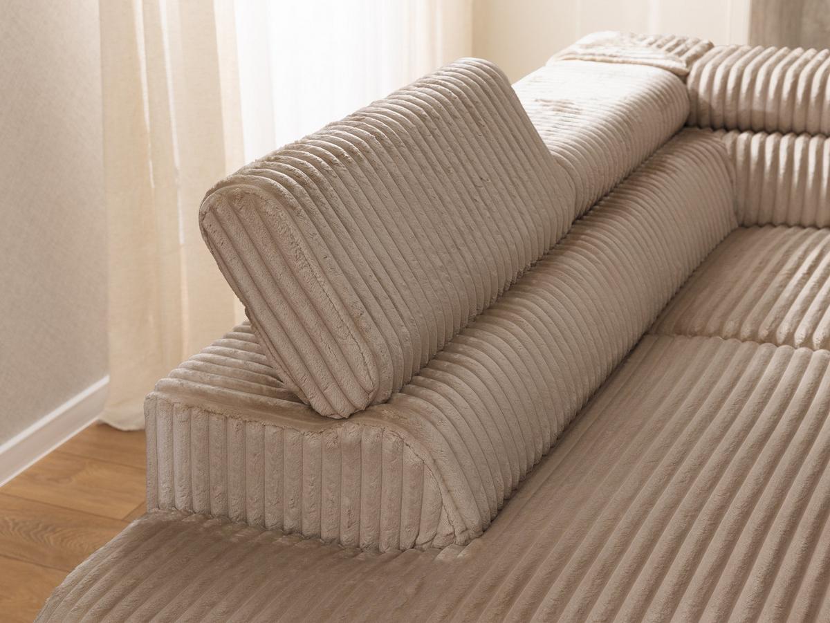 ECKSOFA mit Schlaffunktion und Bettkasten Bonnie aus Beige Cord-Stoff mit verstellbaren Kopfstützen und Armlehne - Ottomane links - Beige/Schwarz, Holz/Textil (275/210cm) - S-Style Möbel