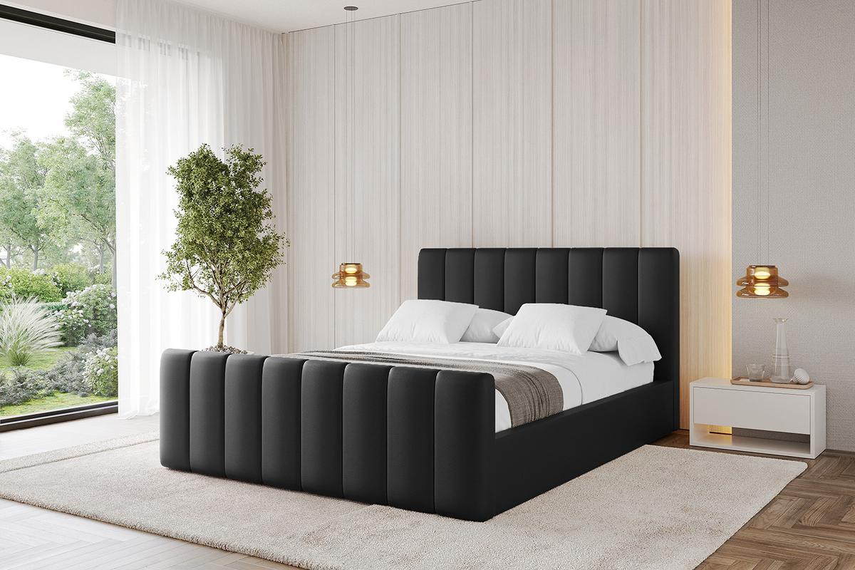POLSTERBETT mit Bettkasten, Fußteil und Lattenrost, Boxbett mit Matratze H3/H4 - STERA-Z 160x200 Schwarz Kunstleder - Schwarz Hochglanz, Holzwerkstoff/Textil (160/200cm) - ALTDECOR