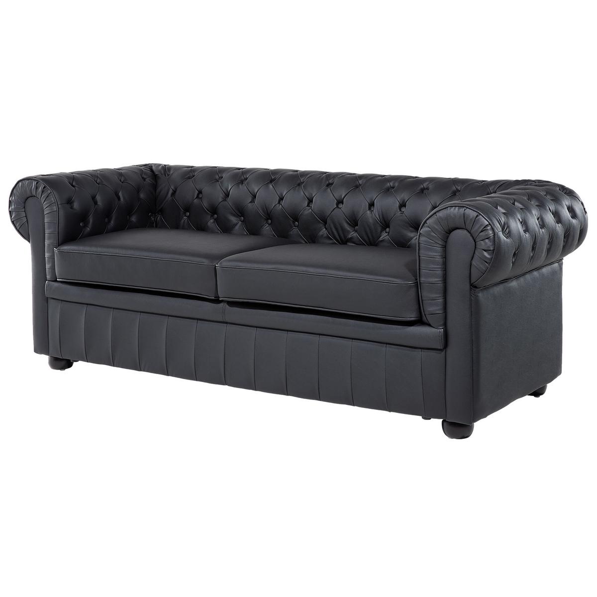 SOFA-SET 4-Sitzer Echtleder Schwarz Chesterfield - Schwarz/Braun, Fell (195/70/90cm) - Beliani