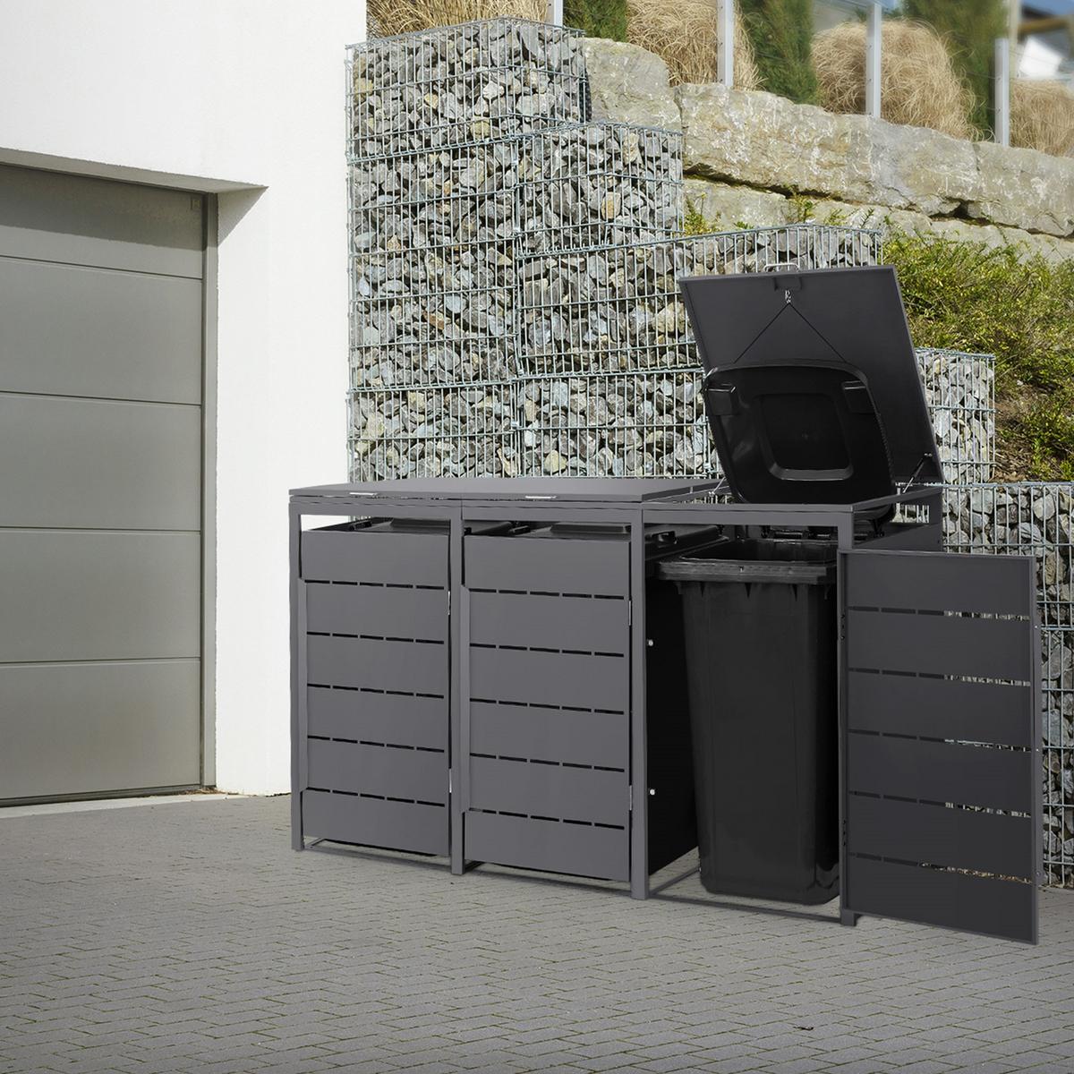 MÜLLTONNENBOX 3er 240L 196x80x120 cm Anthrazit aus Stahl wetterfest - Anthrazit, Metall (80/120/196cm) - ML-DESIGN