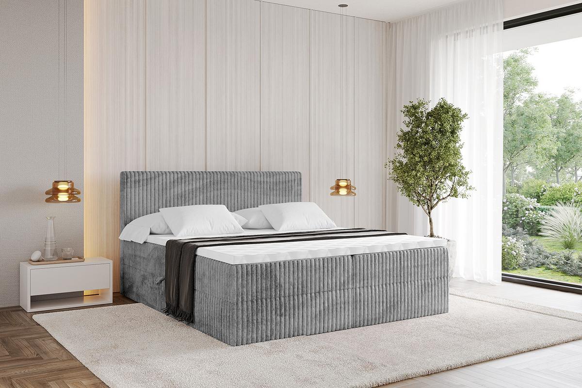 BOXBETT mit Matratze H3 und Lattenrost - TOLO - 140x200 Cord - Hellgrau - Hellgrau, Holzwerkstoff/Kunststoff (140/200cm) - ALTDECOR