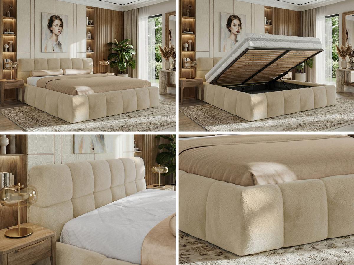POLSTERBETT NIRA CLASSIC 160/200 - Creme Plüsch - Multipocket-Matratze - Creme, Textil (160/200cm) - MKS