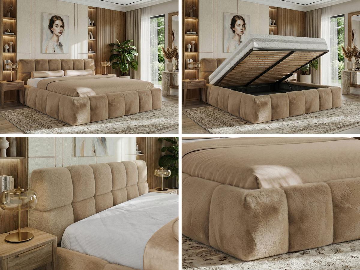 POLSTERBETT NIRA CLASSIC 140/200 - Beige Plüsch - Multipocket-Matratze - Beige, Textil (140/200cm) - MKS