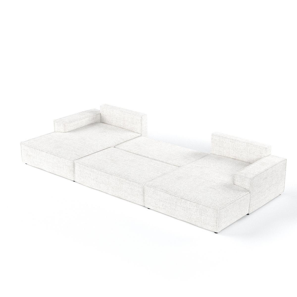 WOHNLANDSCHAFT NUBO mit Schlaffunktion Creme im Neve Stoff - Creme/Schwarz, Holz/Holzwerkstoff (398/70/148cm) - AltaBeds