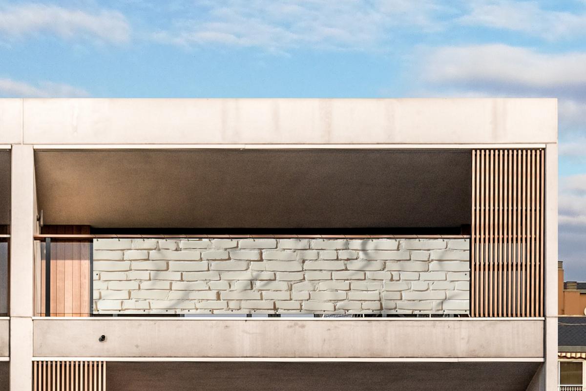 BALKON-SICHTSCHUTZ Ziegel - Wand - Licht - Weiß Deko XXL 500x110 cm - Creme, Kunststoff (500/110cm) - MuchoWow