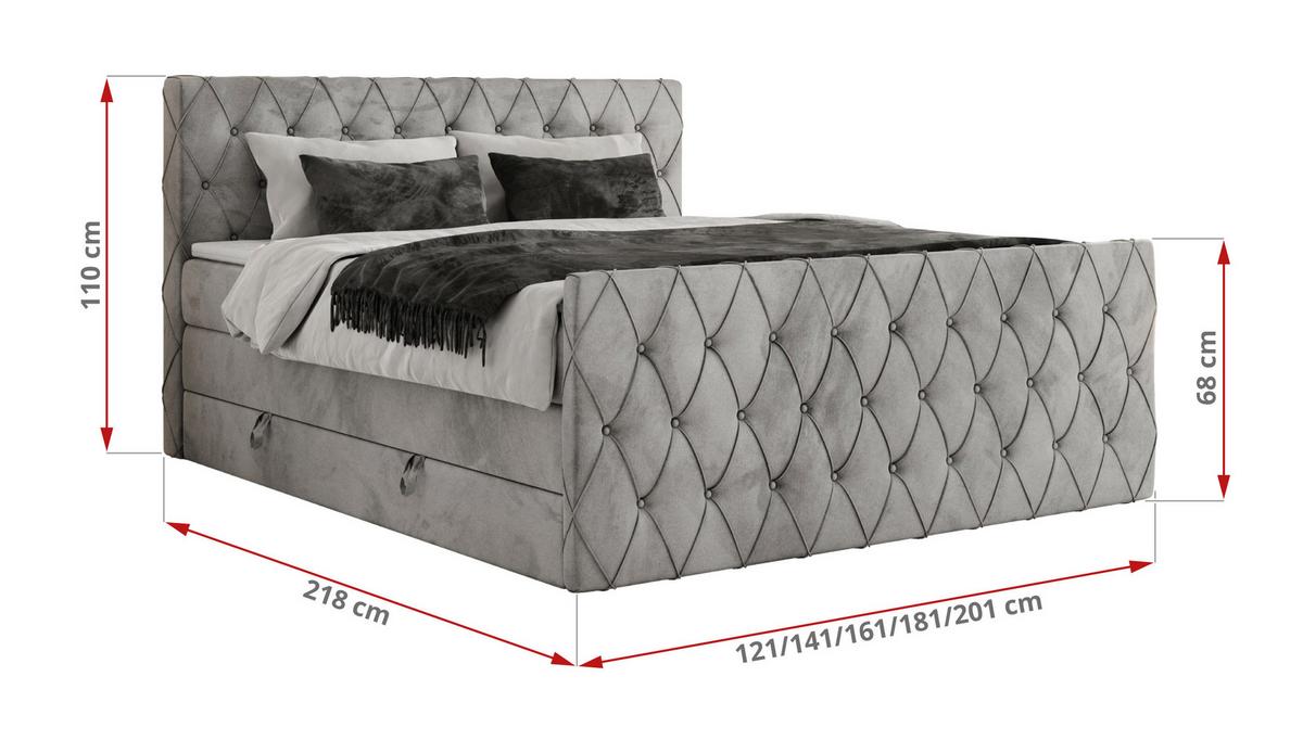 BOXSPRINGBETT MIREN KING DUO 200/200 Hellgrau Velvet - H3 - Hellgrau, Holz/Textil (200/200cm) - MKS