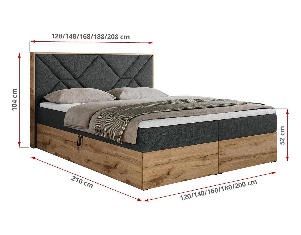 BOXBETT GUNAR - 200/200 Dunkelgrau Struktur - H4 - Dunkelgrau, Holz/Textil (200/200cm) - MKS