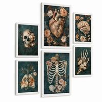 POSTER Kollektion aus 6 Anatomie Drucke und mit Herz Schädel Lungen Nieren und Gehirn Pergament Hintergrund dekoration Größe Weißer Rahmen A3 & A4 - Weiß, Papier (21/29.7/3cm) - Nacnic