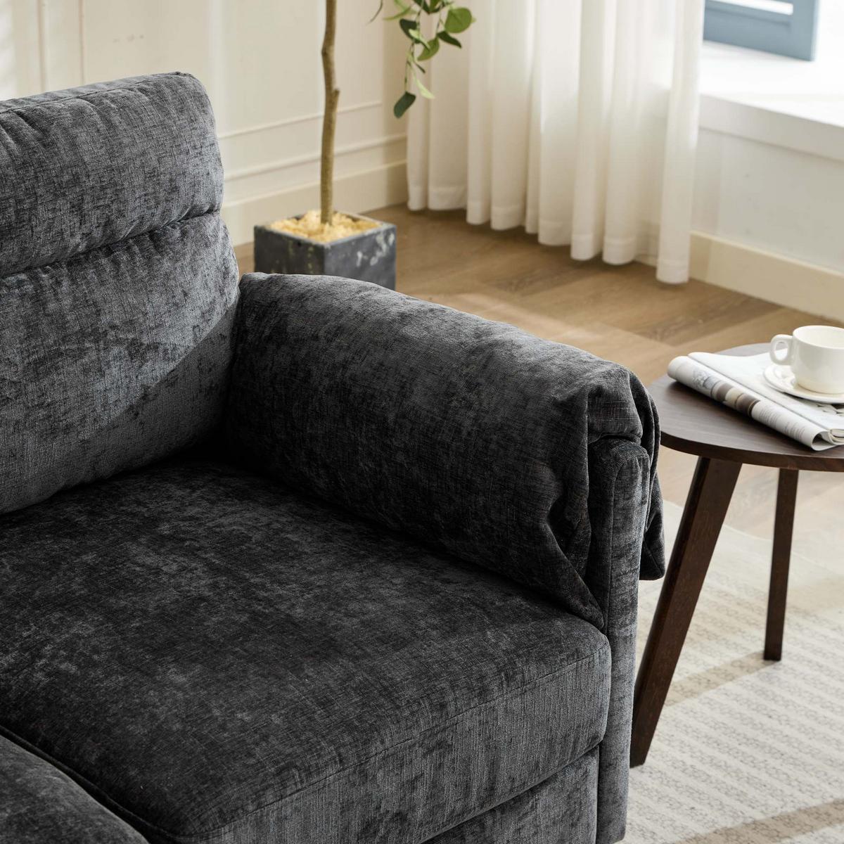 2-SITZER-SOFA aus schwarzem chenille, kompakt und platzsparend - Schwarz, Textil (70/85/124cm) - Urban Meuble