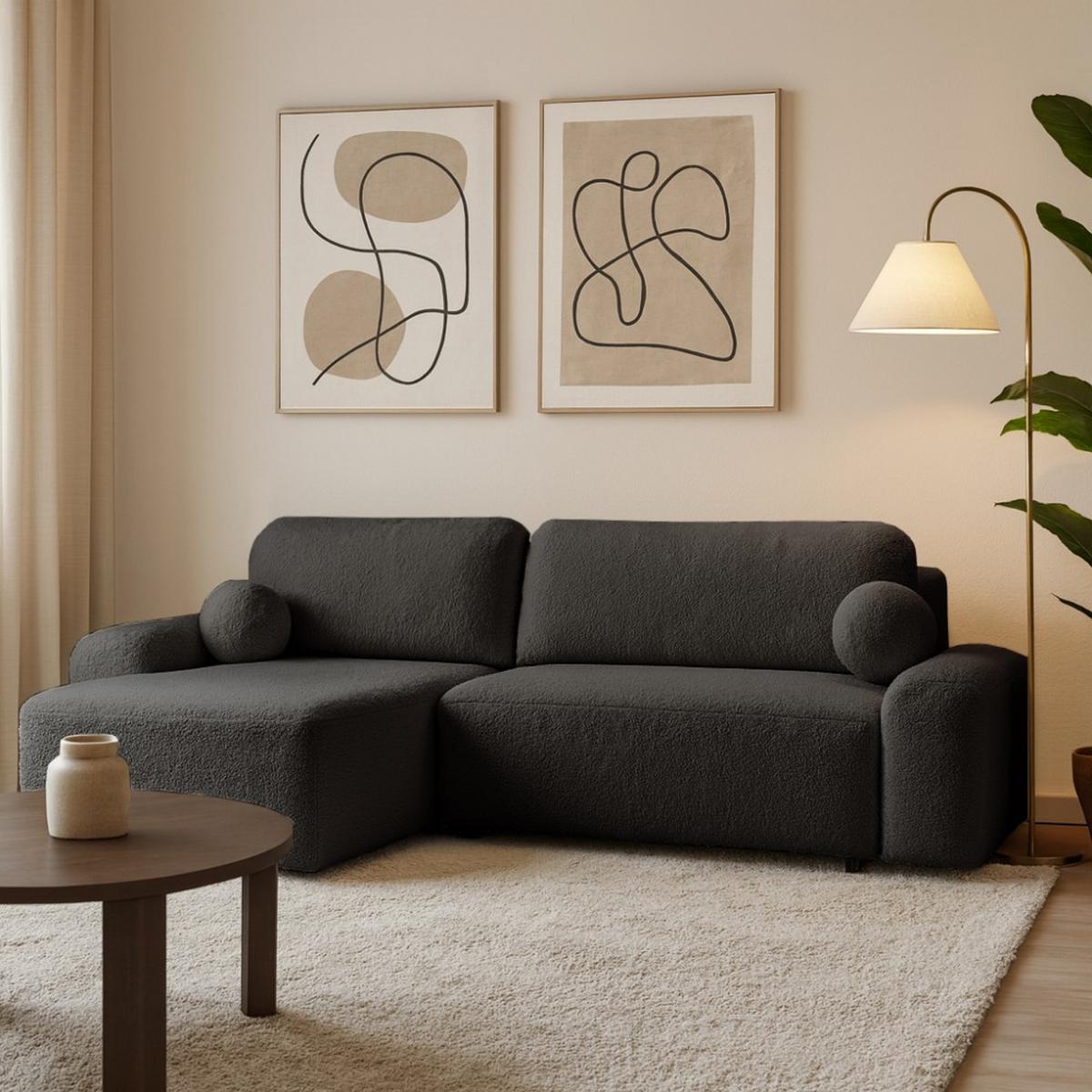 ECKSCHLAFSOFA Noel mit universelle Ottomane, Schwarz - Schwarz, Textil (280/163cm) - Beautysofa