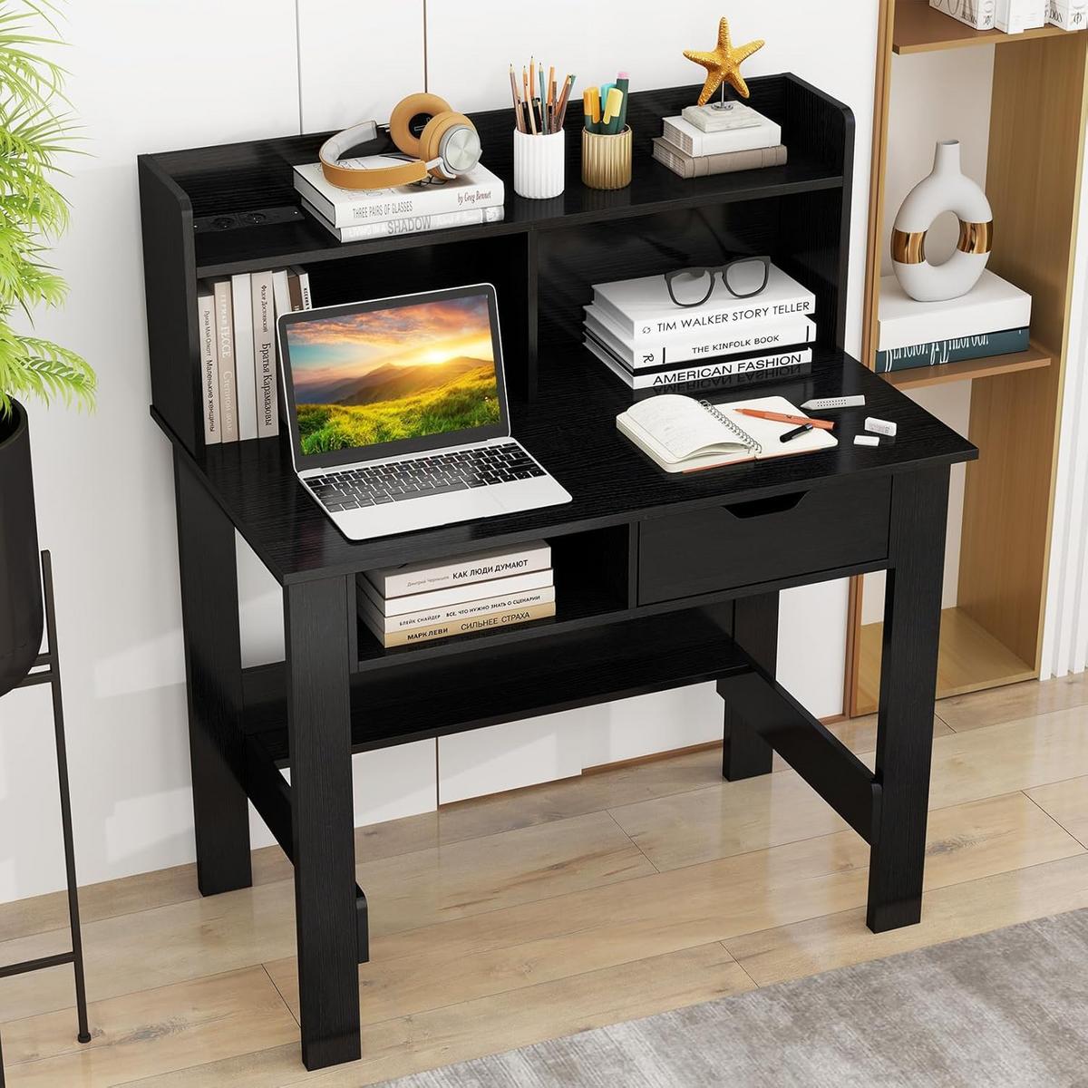 COMPUTERTISCH Schwarz - Schwarz, Holzwerkstoff (56/95/109.5cm) - COSTWAY
