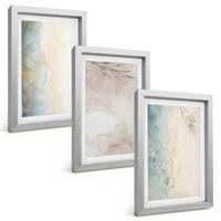 BILDER SET 3er Set - 20x30 cm Silberner Rahmen - Zarte Aquarellkartons - Silberfarben, Kunststoff (20/30cm) - TULUP