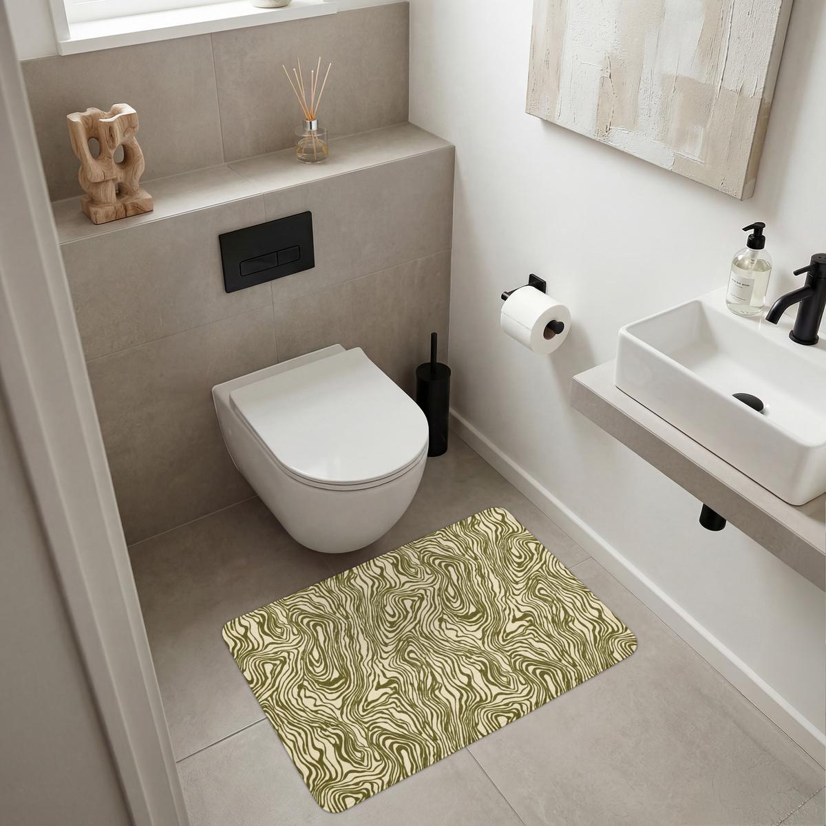 BADEMATTE Abstrakt - Marmor - Grün 90x60 cm - Dunkelgrün, Textil (90/60cm) - OnlyWow