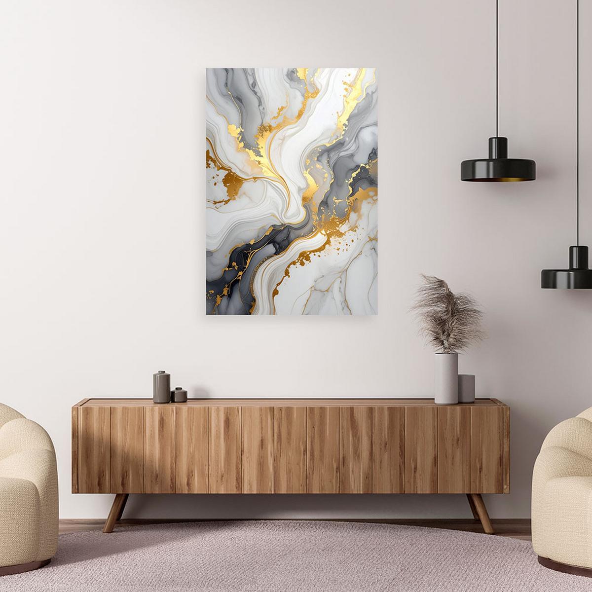 BILD auf Leinwand, Grau goldene Abstrakt Marmor Glamour - Weiß, Textil (80/120cm) - Feeby