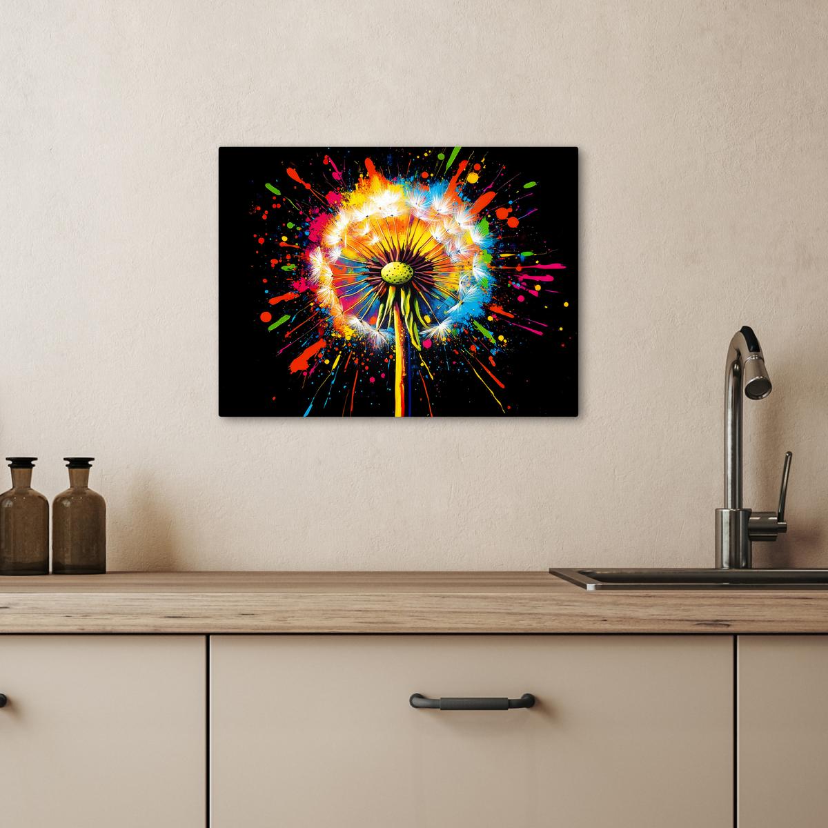 LEINWANDBILD Löwenzahn - Graffiti - Farbenfroh - Blumen - Natur Wandbild 40x30 cm - Multicolor, Textil (40/30cm) - MuchoWow