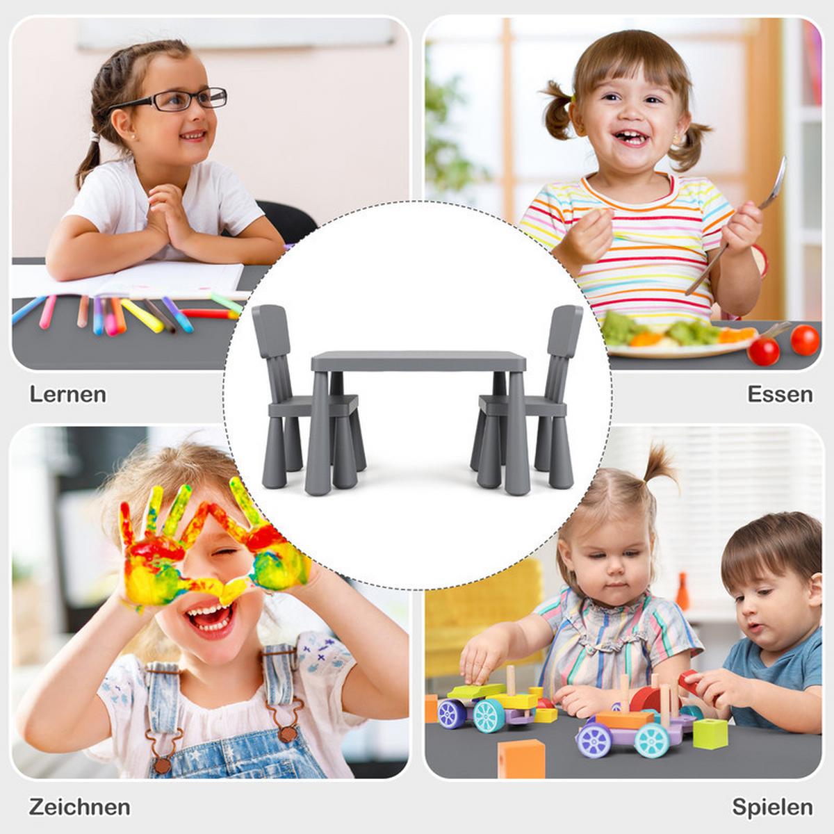 KINDERTISCH mit 2 Stühlen grau(3-tlg) - Grau, Kunststoff (76.5/49.5/54.5cm) - COSTWAY