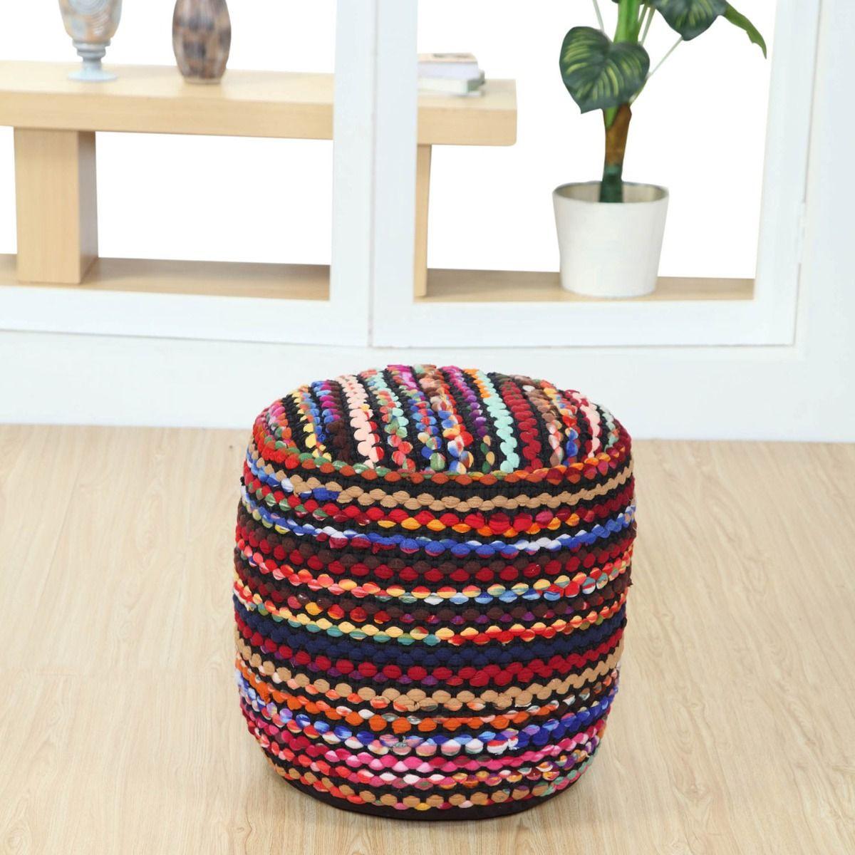 SITZPOUF Folk, rund mit bunten Streifen, 40/40/45 cm - Multicolor, Textil (45/40/45cm) - Homescapes