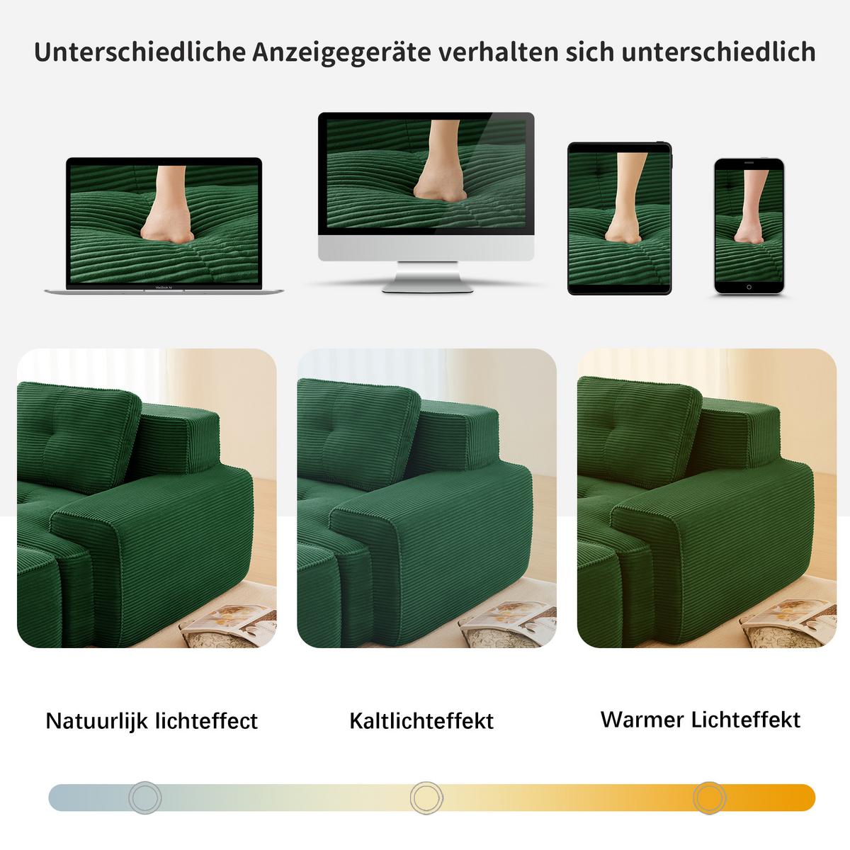 2-SITZER SOFA Boneless Modular Cord Grün ohne Montage - Grün, Textil (204/69/104cm) - Urban Meuble