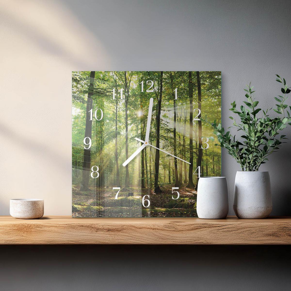 WANDUHR aus Glas 30x30 cm - Waldnatur - Grün, Glas (30/30/0.4cm) - TULUP