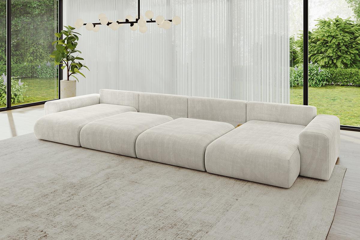 WOHNLANDSCHAFT mit Schlaffunktion ESKAR-U2-464x176x72cm Creme - Hellgrau/Creme, Holzwerkstoff/Kunststoff (176/72/464cm) - ALTDECOR