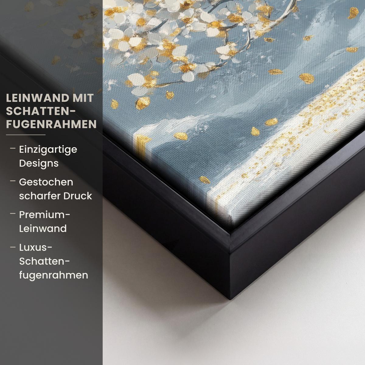 LEINWAND Bilder mit Rahmen - Baum - Winter - Baum des Lebens - Modern - Gold - 30x20 - Goldfarben, Textil (30/20cm) - MuchoWow