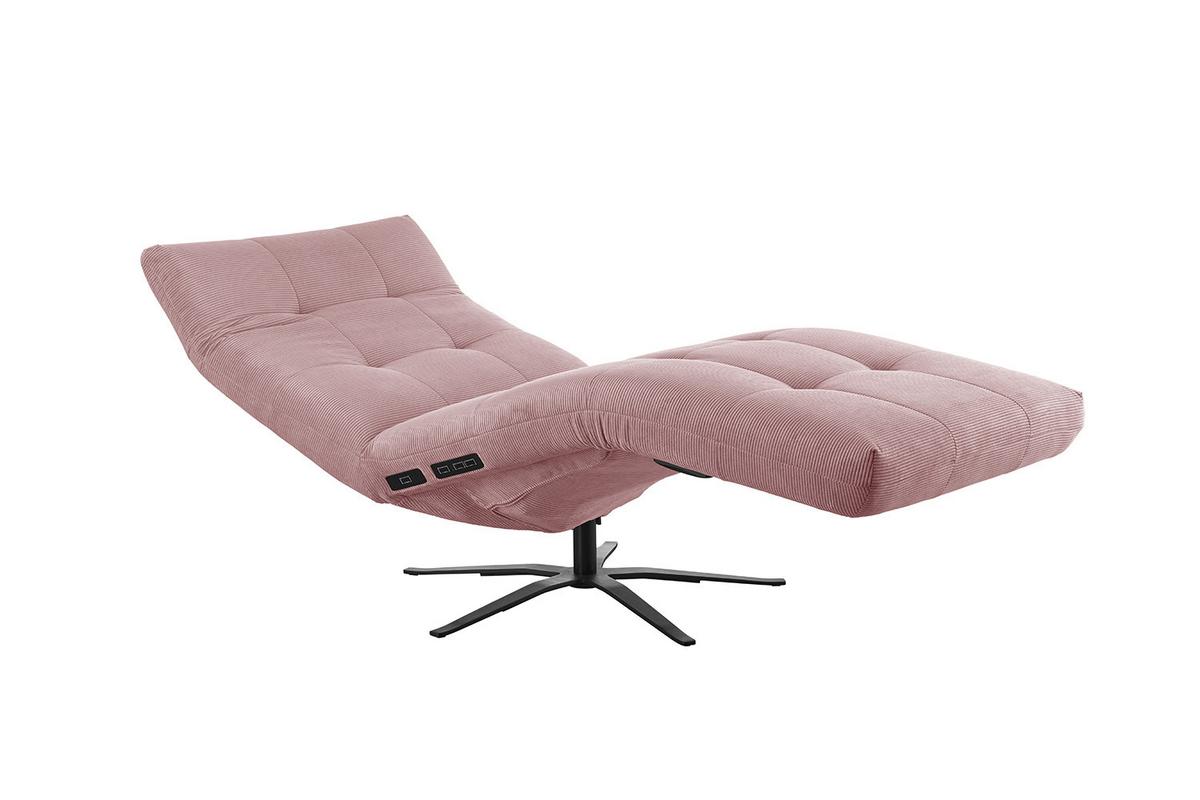 RELAXLIEGE LETICIA Pink Cord Drehbar (360°), Relaxfunktion - Schwarz/Rosa, Textil/Metall (82/115/156cm) - KAWOLA