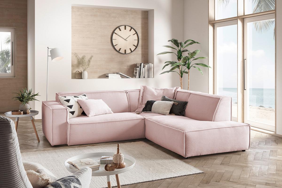 ECKSOFA SAMU Pink Cord - Schwarz/Rosa, Textil (254/224cm) - KAWOLA