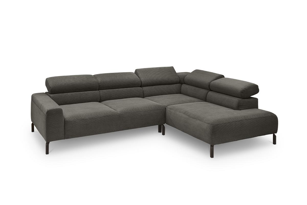 ECKSOFA MIT MOTORISCHEM SITZVORZUG DELIA Anthrazit Cord Relaxfunktion - Anthrazit/Schwarz, Textil/Metall (276/219cm) - KAWOLA