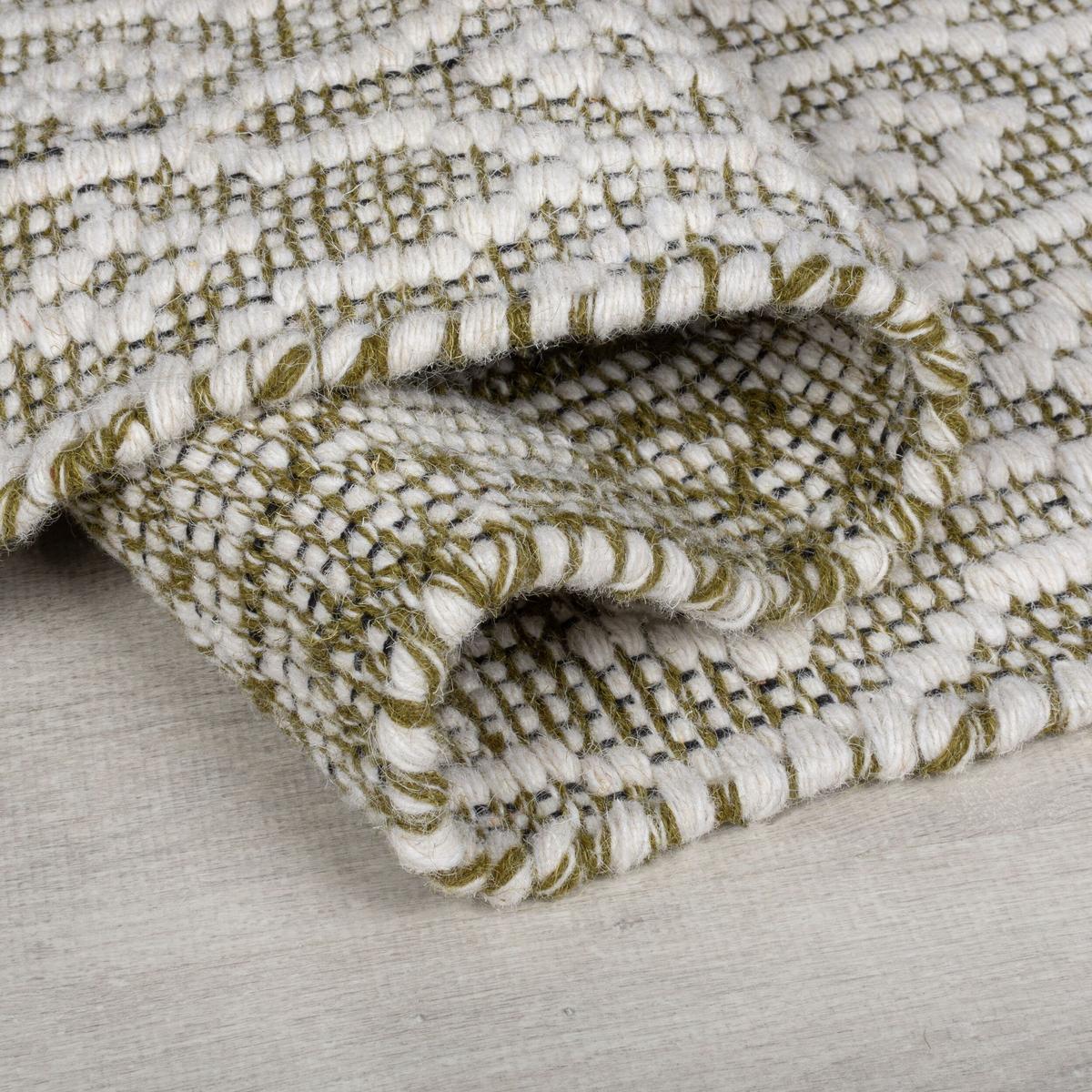 WOLLTEPPICH handgewebt ROTHER, mit Diamant Muster, Hellgrün, 80 x 150 cm - Grün, Textil (150/80cm) - KADIMA DESIGN