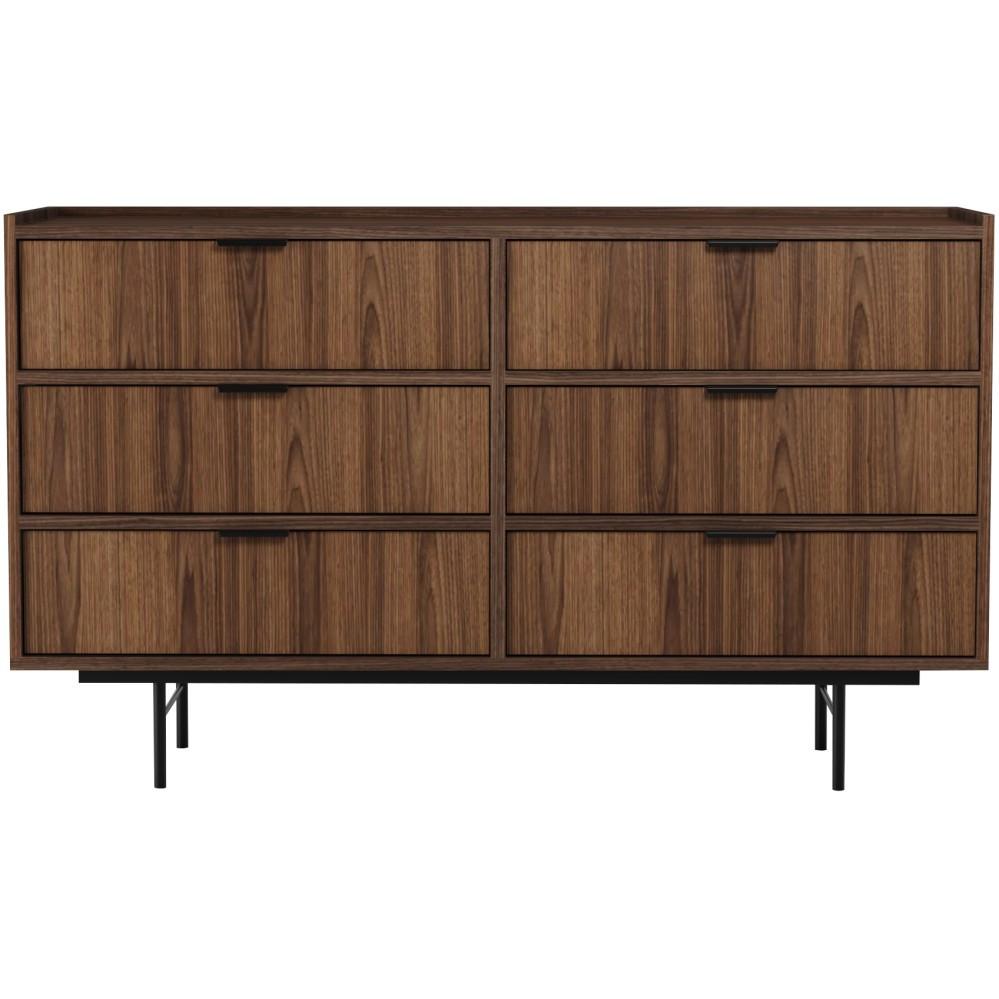 KOMMODE Evron mit 6 Schubladen, Walnuss - Dunkelbraun/Schwarz, Holzwerkstoff/Metall (150/90/40cm) - Beautysofa