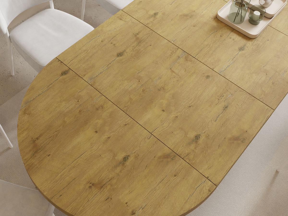 ESSTISCH Valeo runder ausziehbarer, Lancelot Eiche 120-200/120/76 cm - Eichefarben/Schwarz, Holzwerkstoff/Metall (200/120/76cm) - WFL GROUP