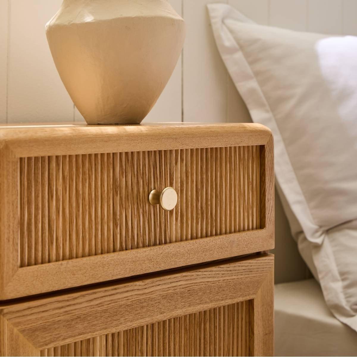 NACHTTISCH 1 Tür und 1 Schublade mit Lamellenfronten 42/35/71 cm - Apfelbaumfarben, Holzwerkstoff (35/71/42cm) - Calicosy