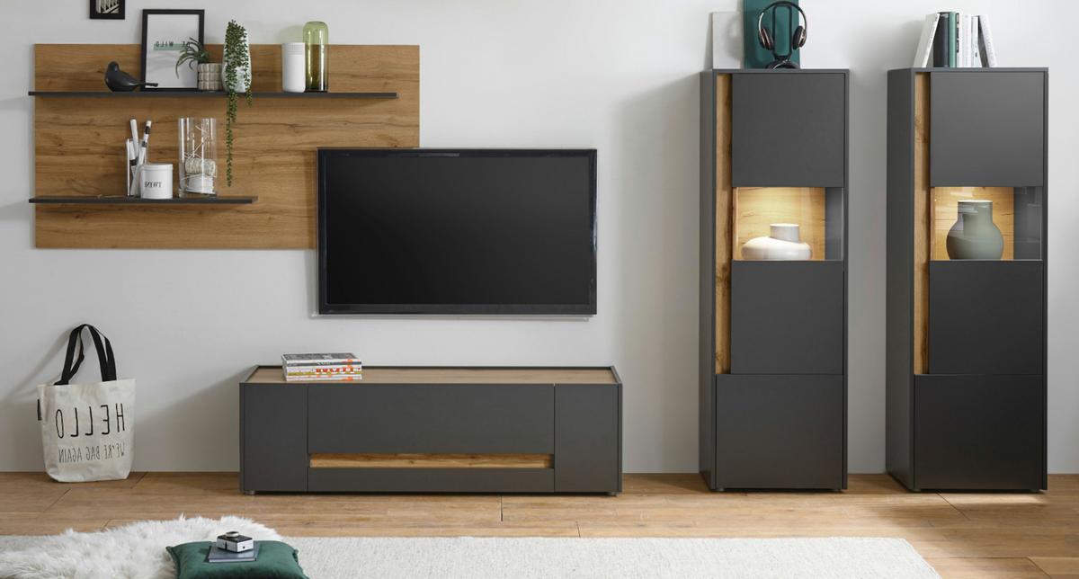 TV-LOWBOARD grau matt, Eiche Wotan 140 cm, TV-Unterteil mit Schubkasten - Eiche Wotan/Grau, Holzwerkstoff/Kunststoff (140/40/45cm) - Furn.Design