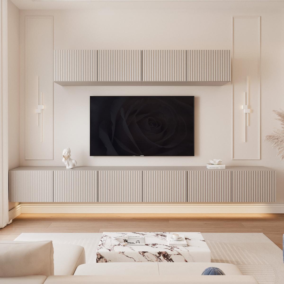WOHNWAND ANGEL IV Kaschmir hängend mit LED-Beleuchtung 300 cm - Kaschmir, Holzwerkstoff (300/36/40cm) - Idohome
