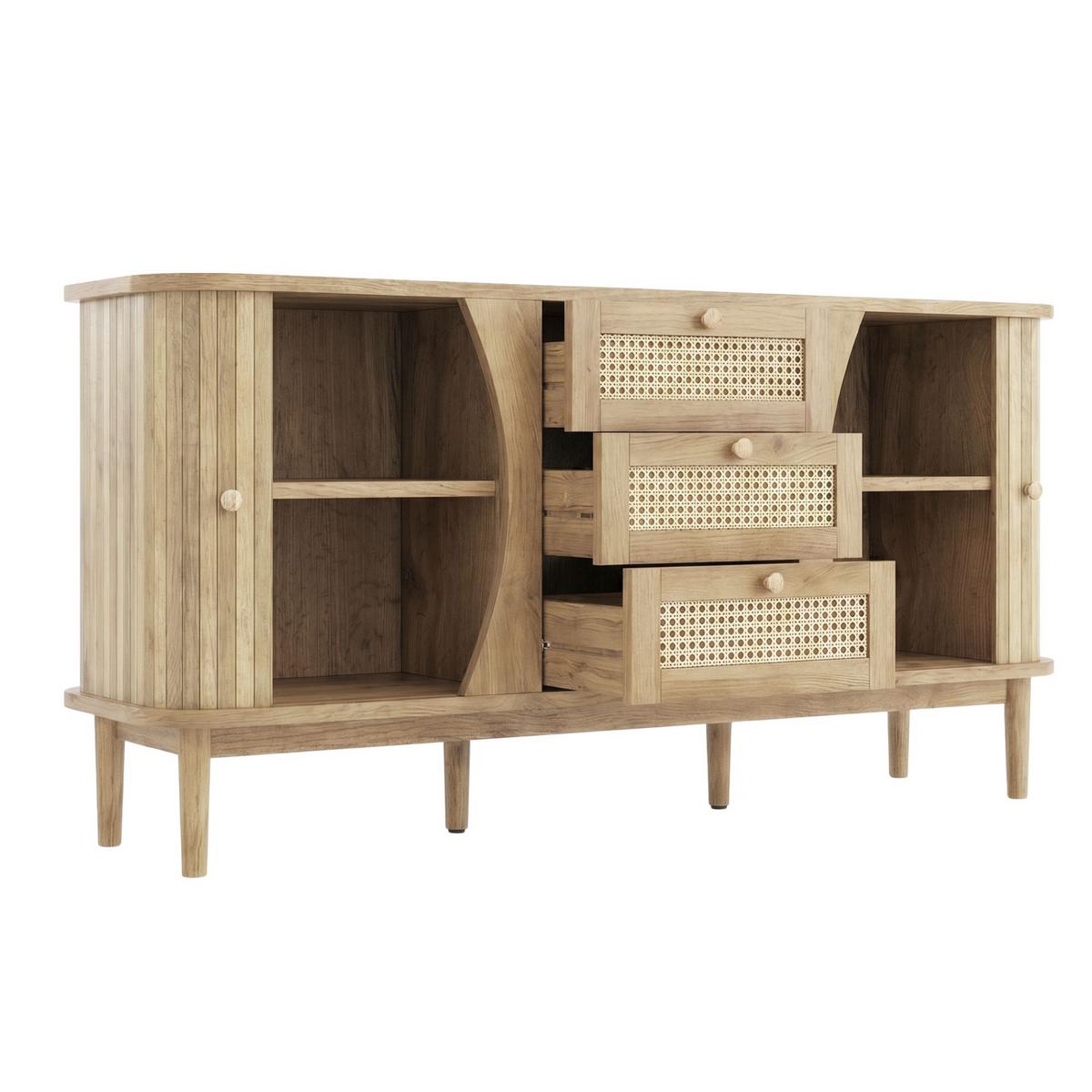 SIDEBOARD Rattan Kommode mit Schiebetüren, 140.5/40/76cm - Kirschbaumfarben, Holzwerkstoff (140/76/40cm) - Urban Meuble