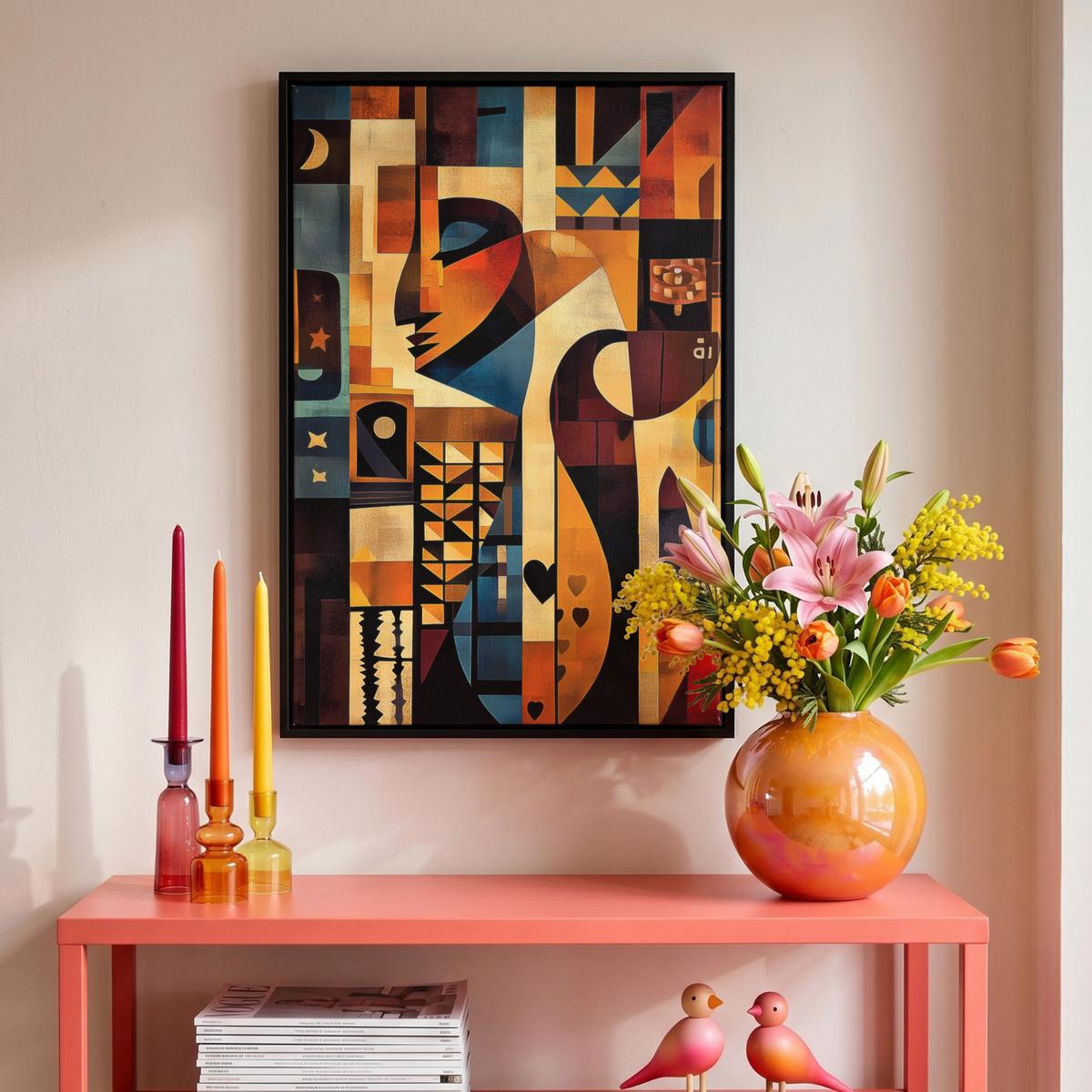 LEINWAND Bilder mit Rahmen - Figuren - Abstrakt - Symbole - 40x60 - Terracotta, Textil (40/60cm) - MuchoWow