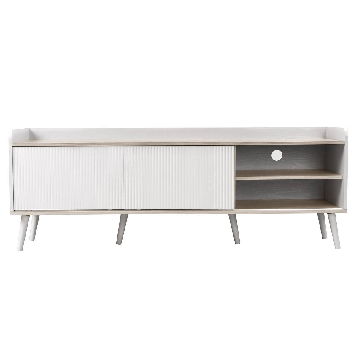 TV-LOWBOARD weiß & holzoptik 2 schiebetüren & 2 schubladen - Weiß, Holzwerkstoff (160/58/40cm) - Urban Meuble