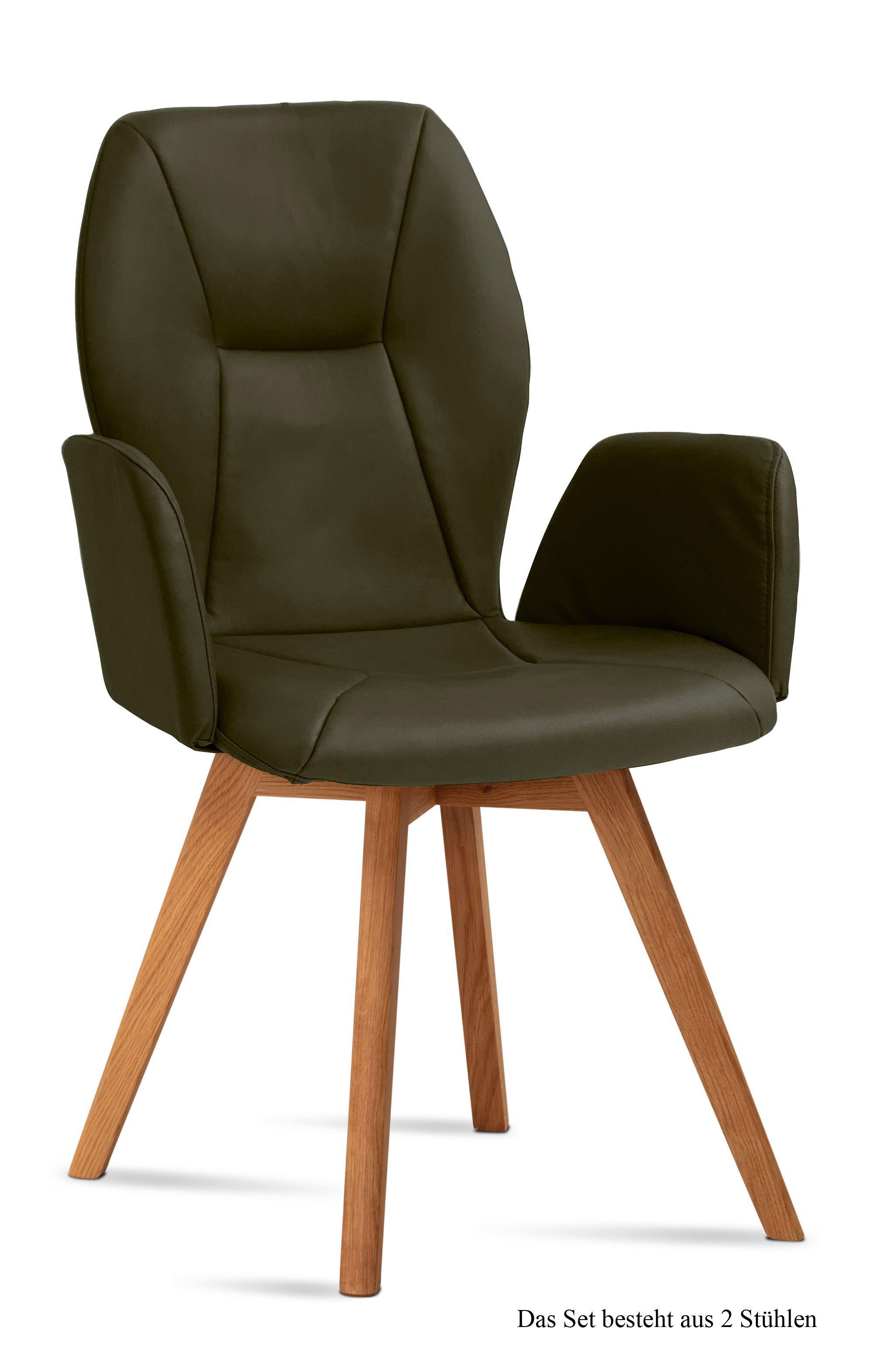 ARMLEHNSTUHL (2er-Set) Donka 58x92x60 Eiche geölt/Khaki - Dunkelgrün/Eichefarben, Kunststoff (60/92/58cm) - 58aufmkessel